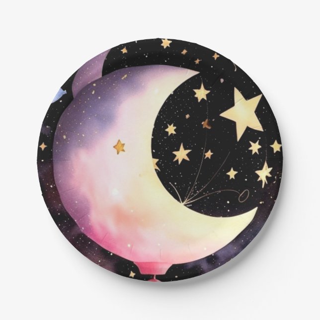 Moon & Stars Dreams: Baby Girl Celestial Shower Pappteller (Vorderseite)