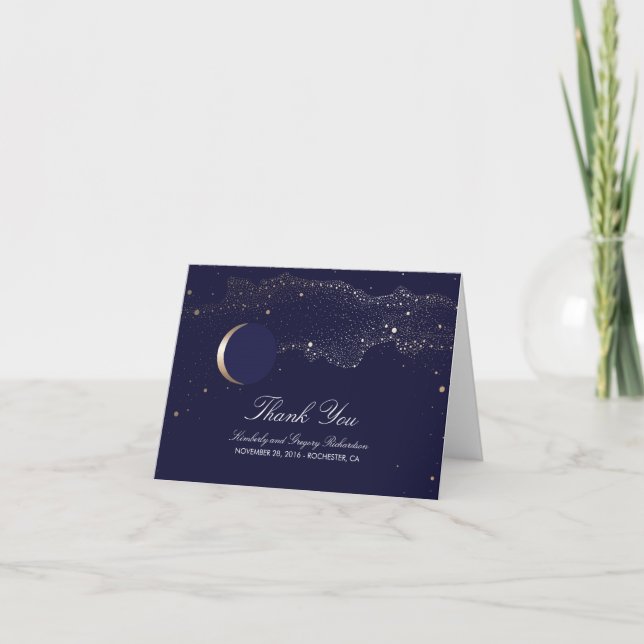 Moon Stars Enchanted Night Navy Hochzeit Vielen Da Dankeskarte (Vorderseite)