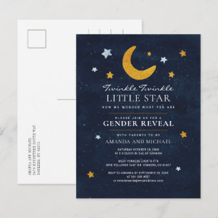 Moon Stars Gender Reveal Couple Navy Blue Einladungspostkarte
