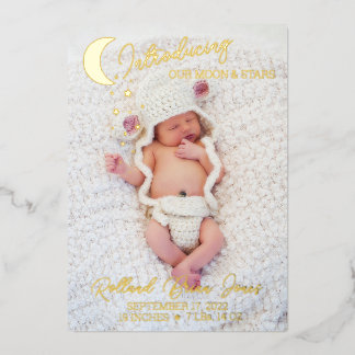 Moon & Stars Gold Foil Faire-part de naissance pho