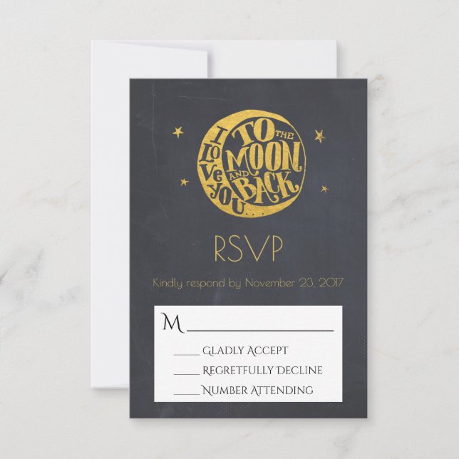 Moon & Stars mit romantischem Sprichwort Hochzeit  RSVP Karte (Vorderseite)