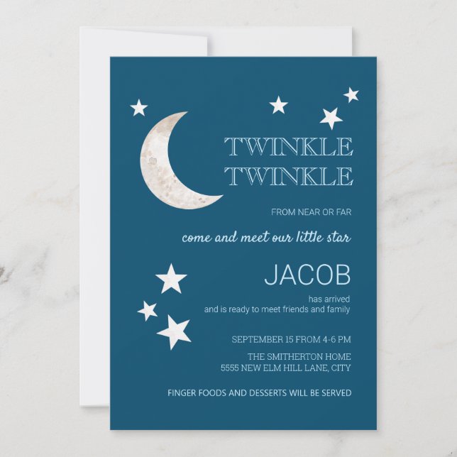 Moon Stars Navy Blue Twinkle Little Star Sip See (Vorderseite)