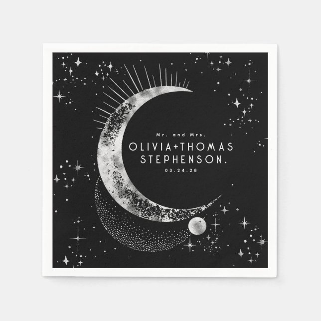 Moon Stars Night Sky Mystical Romantic Napkins Serviette (Vorderseite)