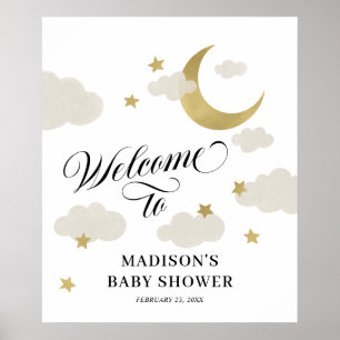 Moon Stars Nuages Fancy Script Douche Affiche de b