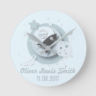 Moon & Stars Personnalisable Nom/Date Horloge