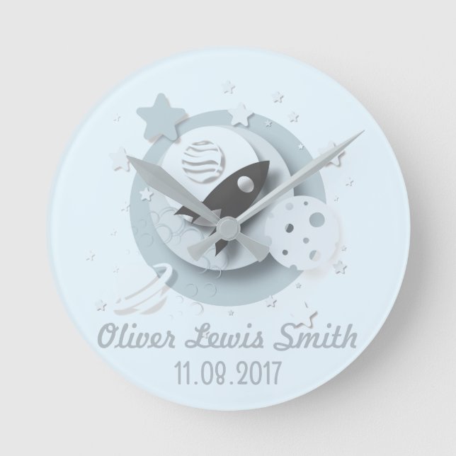 Moon & Stars Personnalisable Nom/Date Horloge (Recto)