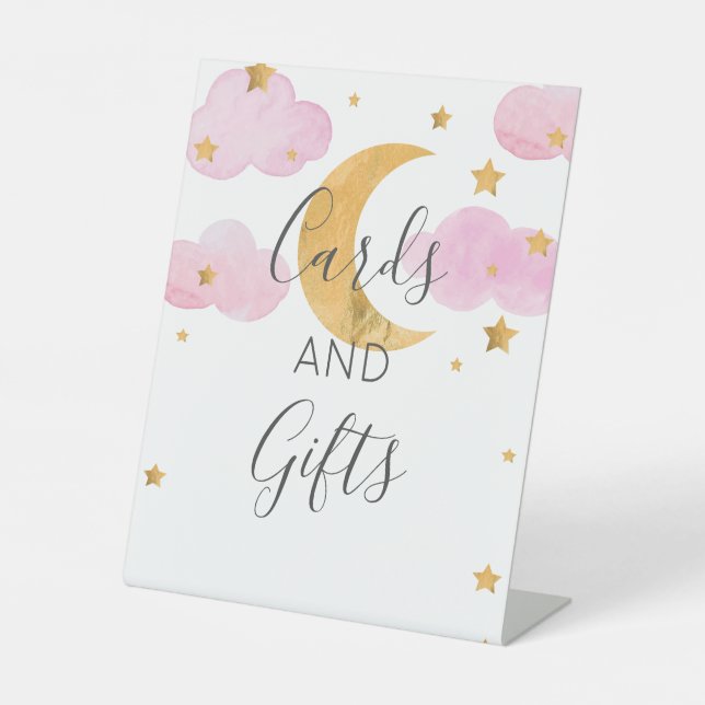 Moon & Stars Pink Baby Duschkarten und Sockelschild (Vorderseite)