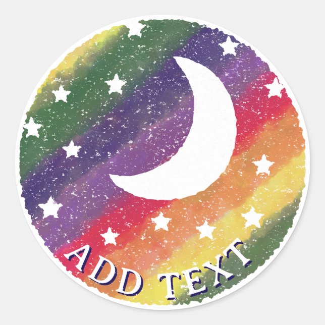 Moon Stars Regenbogen Aquarell Alte Druckdekoratio Runder Aufkleber (Vorderseite)