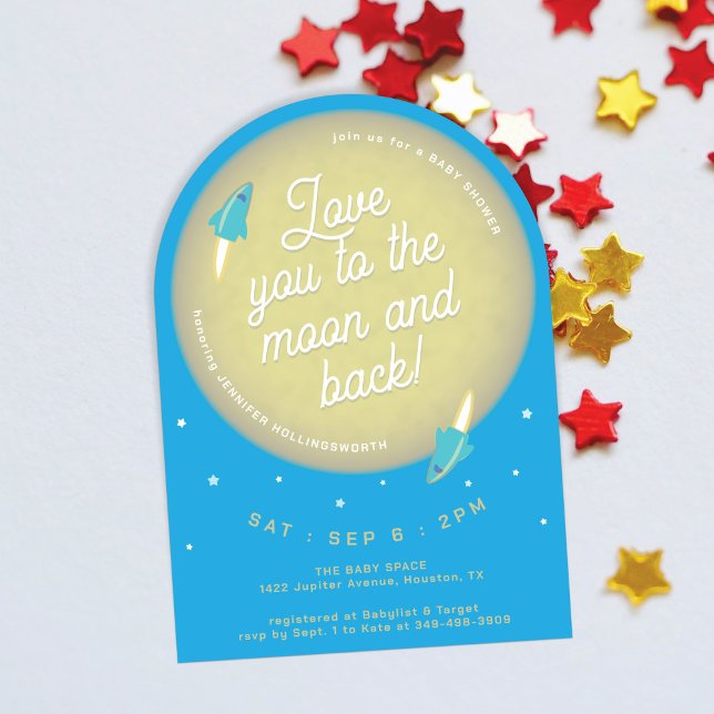Moon, Stars & Rockets Aquamarin & Sky Blue Baby Du Einladung (Von Creator hochgeladen)