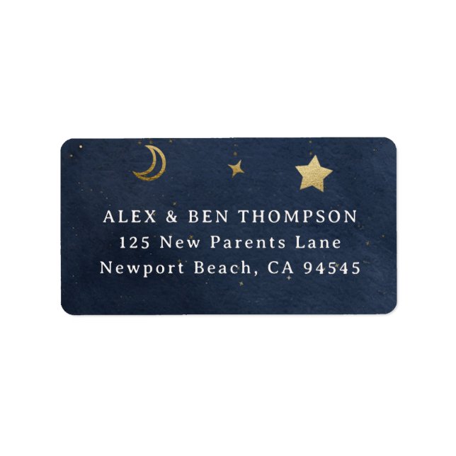 Moon Stars Starry Night Navy Blue Gold Address Adressaufkleber (Vorne)