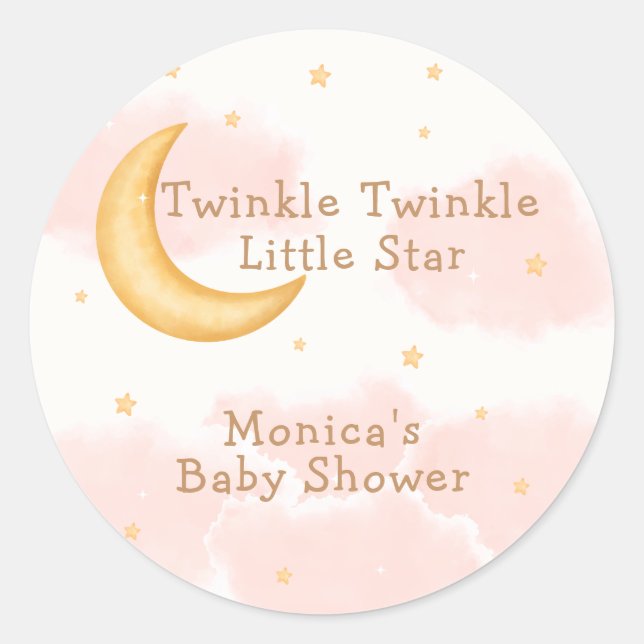 Moon Stars Twinkle Twinkle Girl Babydusche Runder Aufkleber (Vorderseite)
