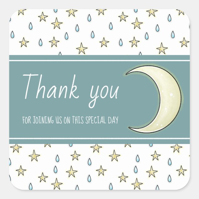 Moon, Stars und Raindrops Danke Quadratischer Aufkleber (Vorderseite)