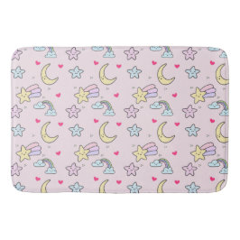 Moon, Stars und Wolken Muster auf Pastellrosa Badematte