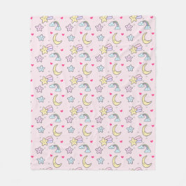 Moon, Stars und Wolken Muster auf Pastellrosa Fleecedecke