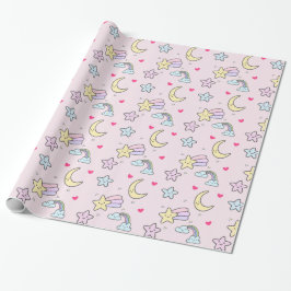 Moon, Stars und Wolken Muster auf Pastellrosa Geschenkpapier