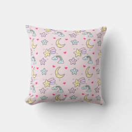 Moon, Stars und Wolken Muster auf Pastellrosa Kissen