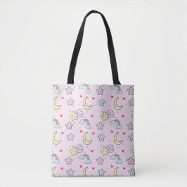Moon, Stars und Wolken Muster auf Pastellrosa Tasche