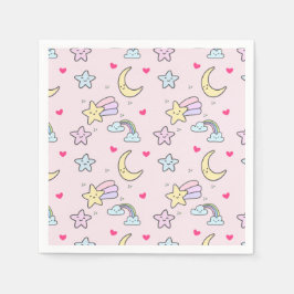 Moon, Stars und Wolken Muster auf rosa Serviette