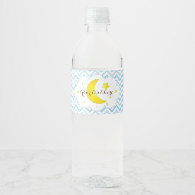 Moon & Stars Wasserflaschen Labels Blau & Gelb (Vorderseite)