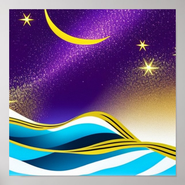 Moon Stars Waves Poster (Vorne)