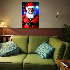 Moon, Sterne und der Weihnachtsmann | Art der AI Poster