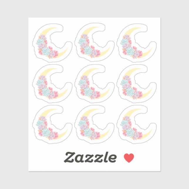 Moon & Succulents Pastel Boho Chic Floral Cactus Aufkleber (Blatt)