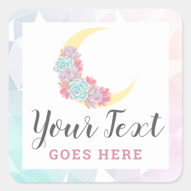 Moon & Succulents Pastel Mystic Boho Floral Cactus Quadratischer Aufkleber (Vorderseite)