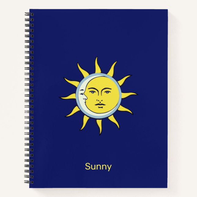 Moon & Sun Convernon über Navy Blue Notizbuch (Vorderseite)