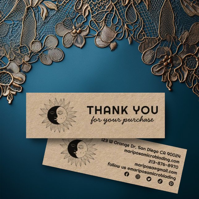 Moon & Sun Eleganter Kunde Vielen Dank Kraft Mini Visitenkarte (Kraft mini thank you for your order business cards to include with customer orders. Social icons sun)