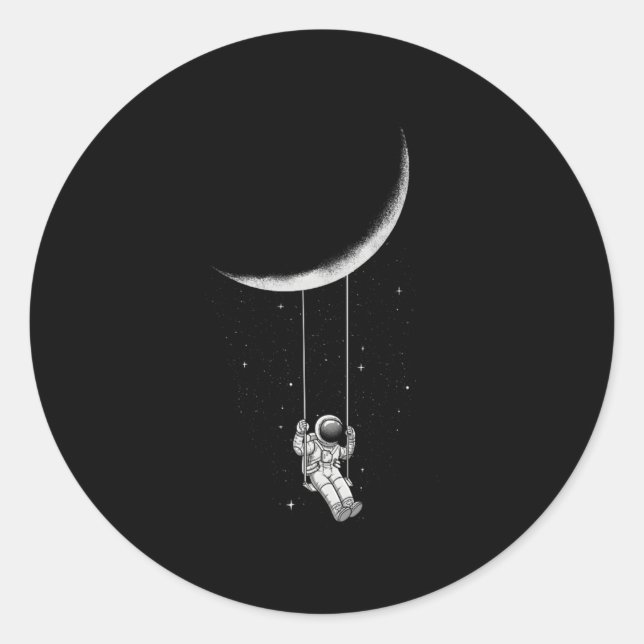 Moon Swing Astronaut Stars Space Runder Aufkleber (Vorderseite)