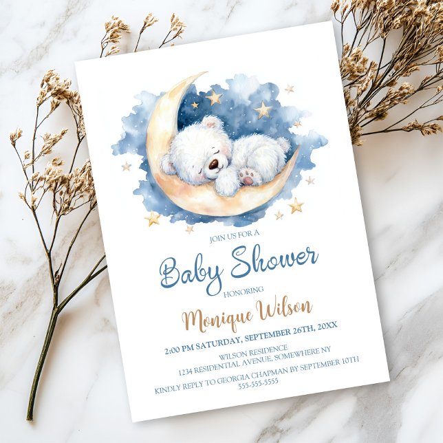 Moon Teddy Bear Baby Shower Invitation Einladung (Von Creator hochgeladen)