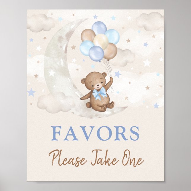 Moon Teddy Bear Blue Brown Balloons Lieblingsunter Poster (Vorne)