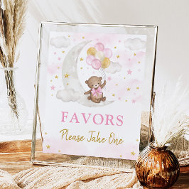 Moon Teddy Bear Pink Gold Balloons Favorit Sign Poster