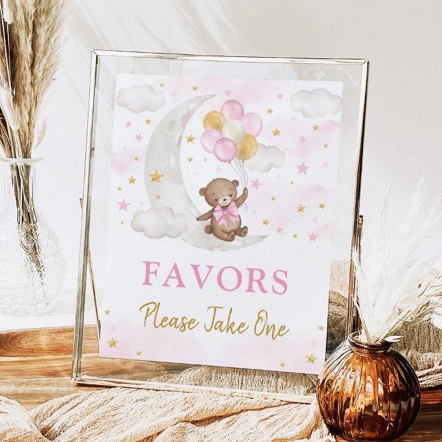 Moon Teddy Bear Pink Gold Balloons Favorit Sign Poster (Von Creator hochgeladen)