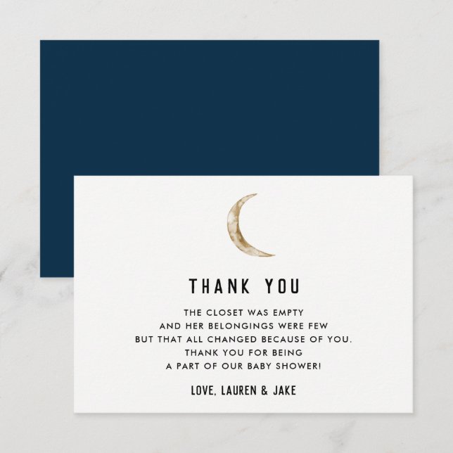 Moon Thème Indigo Baby shower Merci Cartes (Devant / Derrière)