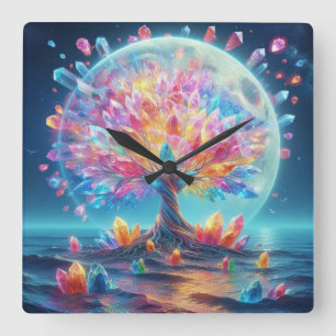 Moon Tree Quadratische Wanduhr