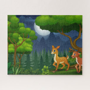 Moon Trees Deer Family im Nachtwald