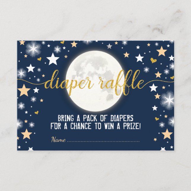 Moon Twinkle Stars Baby Boy Diaper Raffle Ticket Begleitkarte (Vorderseite)