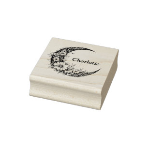 Moon und Blume Kunst mit individuellem Namen Gummistempel