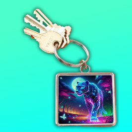 Moon und Panther Holographic Neon farbenfroh | Schlüsselanhänger