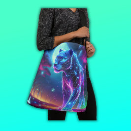 Moon und Panther Holographic Neon farbenfroh | Tragetaschen Mit Langen Trägern