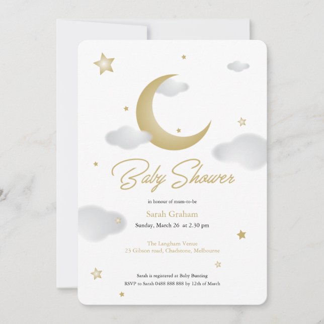 Moon und Stars Baby Dusche einladen Einladung (Vorderseite)
