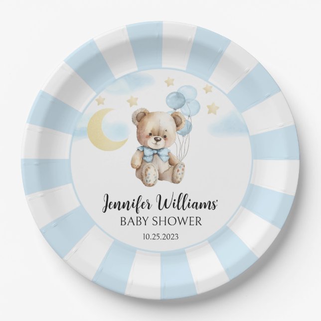 Moon und Stars Teddy Bären Baby Dusche Papier Tell Pappteller (Vorderseite)