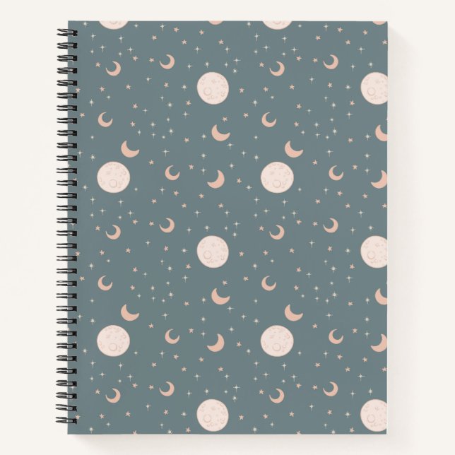 Moon und Sterne - blau Notizbuch (Vorderseite)