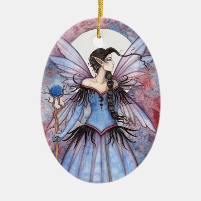 Moon Winter Fairy Fantasy Art Keramik Ornament (Vorne)