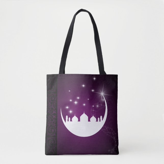 Moon with Mosque Silhouette All-Over-Print Tote Tasche (Vorderseite)