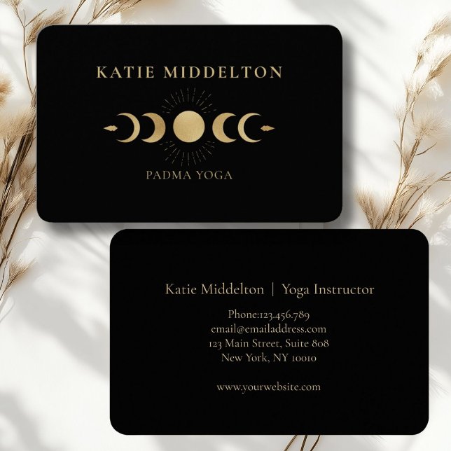 Moon Yoga Reiki Wellness Carte de visite (Moon Yoga Reiki Wellness Business Card Black Gold.)