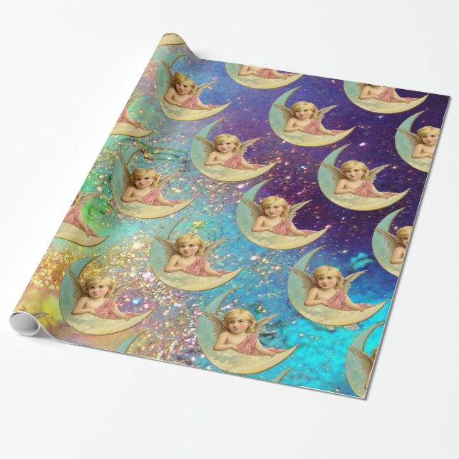 MOONANGEL IN PINK,BLAUE GOLD GELBE GLITZERN GESCHENKPAPIER (Ungerollt)