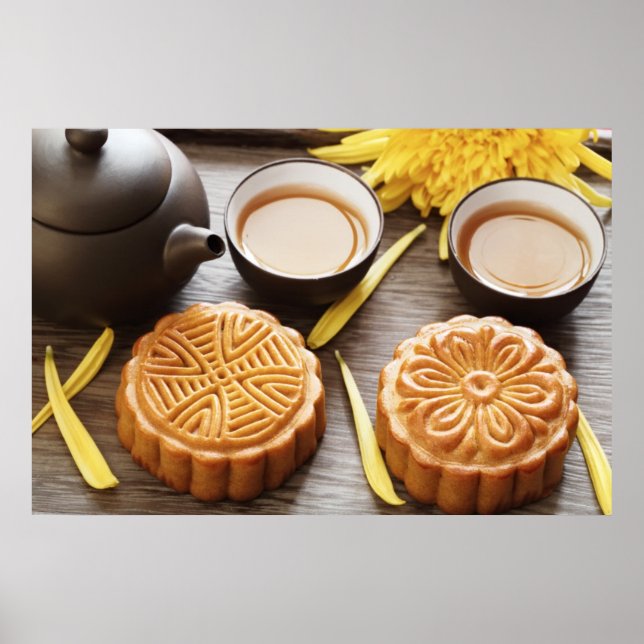 Mooncake und Tee, chinesisches Festival Mitte Herb Poster (Vorne)