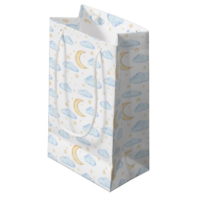 Moonenstars und Wolkenmuster Kleine Geschenktüte (Vorderseite Schrägansicht)